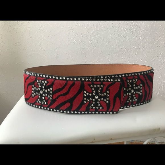 3D Hair-on red tiger print belt